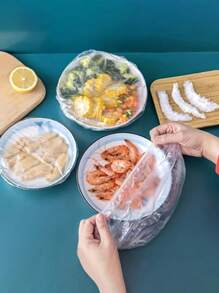 100个一次性食品保鲜膜罩淋浴喷头罩多用途一次性收缩袋一次性鞋套加厚厨房保鲜膜家用冰箱冷藏食品保鲜罩弹力伸缩罩