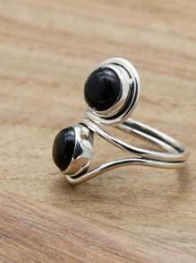 Black Onyx 925 Sterling Silver Gemstone Adjustable Ring - 黑瑪瑙 - 查看 4