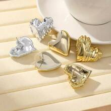 6 piezas Pendientes de aro con corazón minimalista de moda, multicolor, de acrílico, con diseño liso y arrugado, joyería elegante para uso diario y fiestas para mujeres