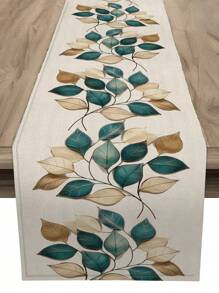 1pc Modern Leaf Pattern Linen Table Runner For Seasonal Holidays Like Halloween And Day Of The Dead. Suitable For Dressing Table Scarves, Table Protection, Family Gathering, Holiday Decoration, Home Decor, Gifts, Party Decor
