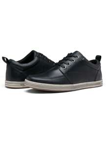 SHOESMALL Men's Leather Fashion Sneakers Classic Casual Black Shoes Retro Dress Sneakers For Men - AMY5122-黑色 - 查看 4