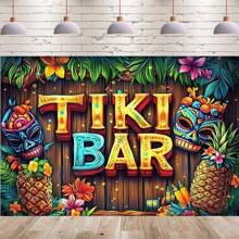 Telón de fondo con diseño tropical de flores y tótem - Tema hawaiano de playa, perfecto para decoración del hogar y reuniones familiares - Multicolor - Ver 6