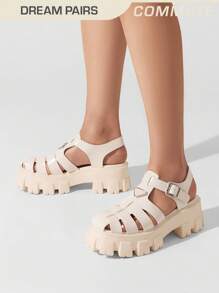 Women's Platform Wedge Sandals Rome Vacation Commuter College Mother's Day Summer Shoes - 杏色 - 查看 3