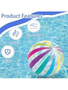 قطعة واحدة كرة نفخية شفافة مخطّطة، كرة رياضية نفخية ملونة ذات بقع ومخطّطات من مادة البي في سي، أدوات إكسسوارات حفلة منزلية، ديكور حفلة حمام السباحة، هدية تذكارية - متعدد الألوان - مشاهدة 6