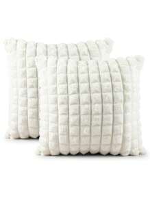 Kit Of 2 Cushion Covers 45cmx45cm Velvety In Soft Decorative Plush With Zipper - Marfil - Ver 1
