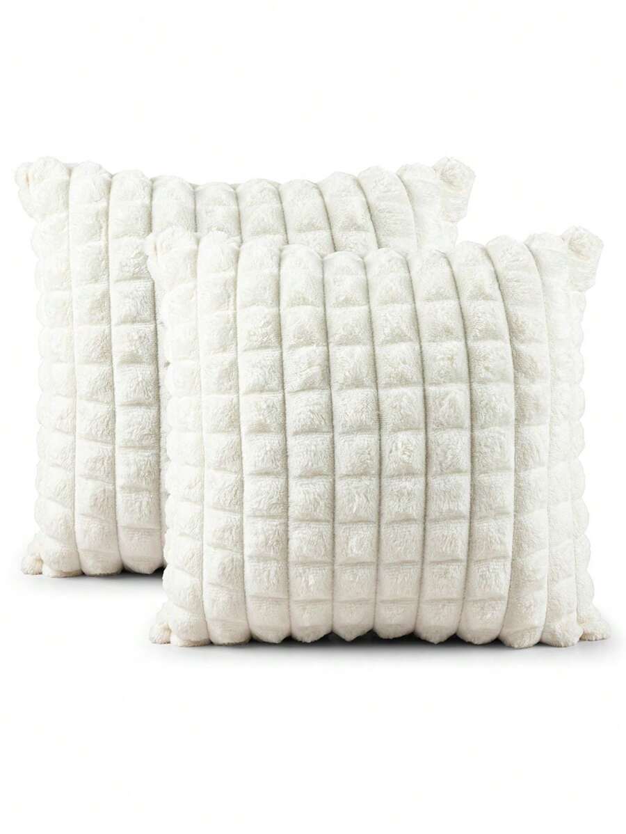 Kit Of 2 Cushion Covers 45cmx45cm Velvety In Soft Decorative Plush With Zipper - Marfil - Ver 1