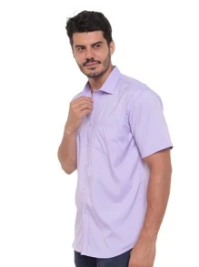 Rand paul Men's Slim Fit Short Sleeve Plain Dress Shirt With Pocket - 淡紫色 - 查看 5