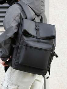 男士新款黑色防水翻盖背包，商务旅行通勤办公笔记本电脑包，休闲户外健身书包，中学生礼品包