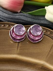 1 paire de boucles d'oreilles élégantes pour femmes, à plusieurs couches, de couleurs romantiques violet et rose. Mode pour un port quotidien, sorties, fêtes, cadeau pour la fête des mères