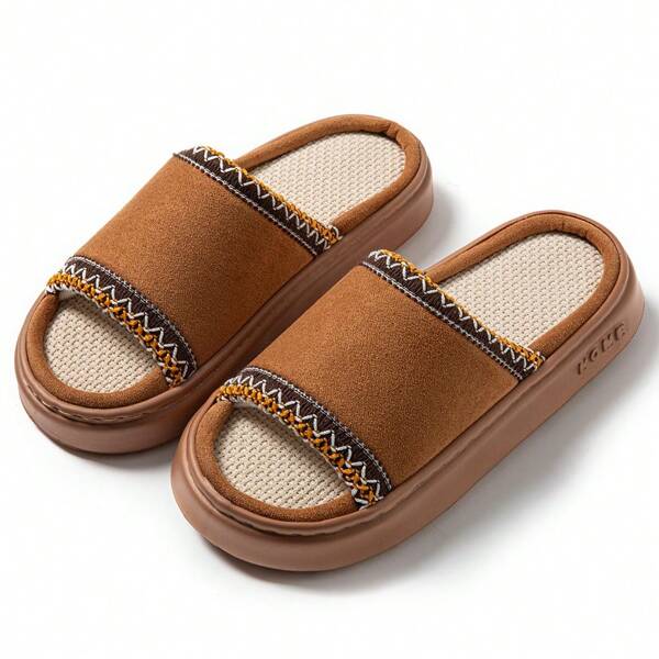 Linen Slippers For Women, Breathable Anti-Slip Thick Unisex Linen Slippers For Casual Indoor, Home Use Year Round