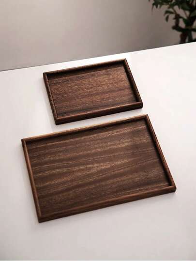 1pc/3pcs Brown Wooden Rectangular & Round Serving Tray, Household Dessert Plate, Hotel Restaurant Coffee Plate, Tea Tray, Fruit, Sushi, Steak, Bread, Snack Wood Display Platter, Clear Texture Cup Saucer