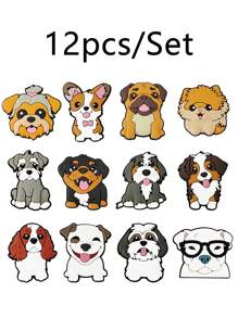 12 件/套可爱卡通狗鞋饰 - DIY 可拆卸 PVC 扣，混合颜色，创意街头风格鞋饰，理想的圣诞礼物配件，狗配件