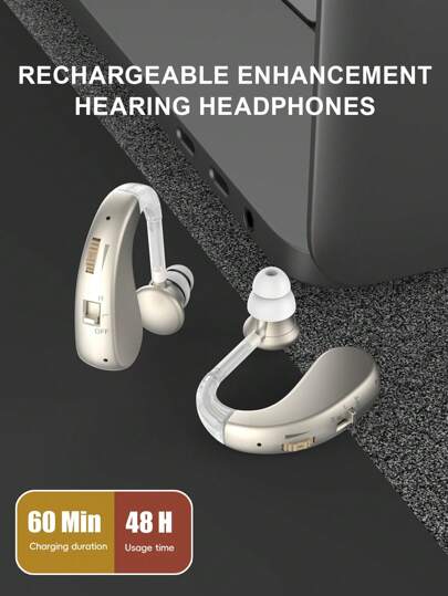 Two Ear-Hanging Hearing AIDS For The Elderly, Rechargeable Hearing-Aid Amplifiers To Help And Assist Hearing, Adult Hearing AIDS With Noise Elimination Function, And Listening Digital Equipment To Improve Hearing.