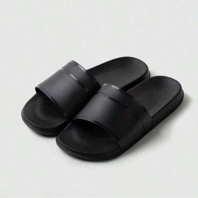 Men's Simple Slip-On Slippers, Summer Indoor Home Quiet Slippers, Non-Slip Bathroom Men's Home Casual Solid Color Sandals (Suggest Ordering One Size Up)