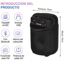 Bocina Bluetooth Portátil, Altavoz portátil Bluetooth 5.0 con Sonido estéreo, Ranura para Tarjeta TF, FM y micrófono incorporados, Altavoces portátiles para Exteriores y Viajes - Negro - Ver 7