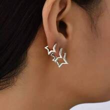 1 Pair Minimalist Star Design Hoop Earrings - Silver - View 4
