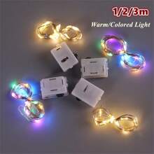 1M/2M/3M Luces de cadena de alambre de cobre LED cálidas/de colores alimentadas por batería Cadena de luces mini para fiesta, hogar, regalo, decoración (3 modos: parpadeo/parpadeo lento/luz constante)