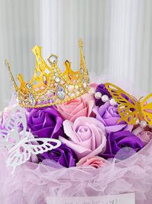 1 件金属迷你皇冠发饰，派对用品花束装饰，适合情人节、妇女节、母亲节、感恩节、圣诞节、婚礼派对花卉装饰、装饰品