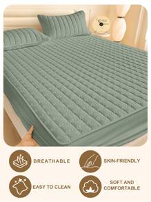 Sábana bajera impermeable, funda de colchón, cómoda y agradable para la piel, con estampado de cuadros lisos, decoración minimalista, sábana bajera ajustable para tamaños individual, matrimonial, king y queen, ideal para todas las estaciones, lavable a máquina, regalo para el Día de la Madre. - Verde - Ver 7