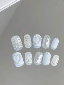 10pcs Handmade Simple Fresh Cute Nail Tips, Removable Nail Art Accessories, Suitable For Spring And Summer - Multicolor - View 4