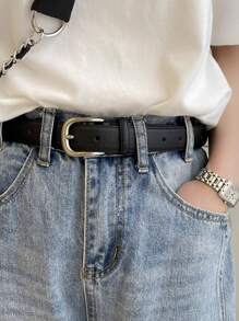 1pc Solid Color Bohemian PU Leather Belt, Excellent Quality, Versatile, Suitable For Jeans, Black, For All Seasons, Women Summer, School Fall, Autumn, Halloween