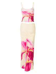 Bộ 2 món in hoa thanh lịch thường ngày cho nữ mùa xuân hè đi chơi đêm tiệc dạo phố quần áo - Màu be - Xem 6