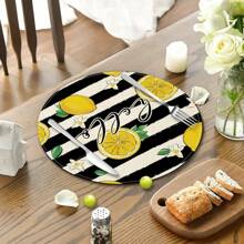 4pcs/6pcs/8pcs/Set Yellow Lemon Theme Placemats, 14 Inch Round Spring/Summer Holiday Table Mats Suitable For Party, Kitchen, Dining Room Decor