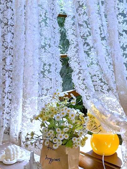 1pc European Country Style Embroidered Sheer Voile Curtain, Romantic & Elegant, Allows Light Through