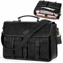 NEWHEY 15.6/17.3 Inch Men's Vintage Leather Laptop Messenger Bag, Large Capacity Laptop Shoulder Bag, Waterproof Briefcase For Office, Work, Travel And College