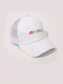 1pc Women's MAMA Embroidery Distressed Ponytail Mesh Baseball Cap, Adjustable Outdoor Casual Hat For Sun Protection, Suitable For Spring Autumn Travel, Versatile, Y2K Style Sun Hat' - Baseball Cap - View 14