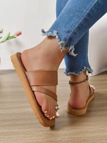 Latest Women's Roman Flat Sandals - Brown - View 6