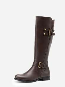 Women's Knee-High Boots, Comfortable Chunky Block Heel Pointed Toe Pull On Side Zipper Suede Slouch Riding Boots - Brown - View 5