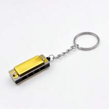 1pc Mini 4-Hole Metal Harmonica Keychain, Beginner Musical Instrument Toy, Birthday Or Holiday Gift - Multicolor - View 7