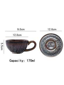 1pc 170ml Ceramic Coffee Cup & Saucer Set, Reactive Glaze Creative European Style Coffee Mug, Vintage Latte, Espresso, Breakfast Cup Back To School