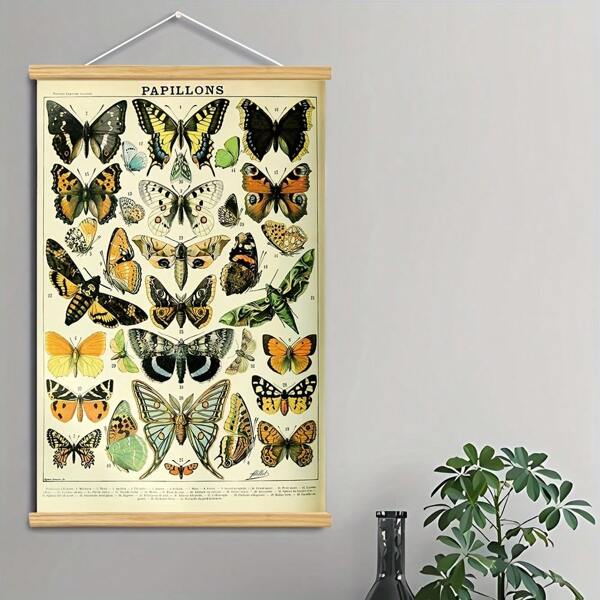 BAEMEFLE Ilustraciones vintage de mariposas e insectos - Arte de lienzo enmarcado para decoración del hogar y la oficina, perfecto para paredes de dormitorios y salas de estar