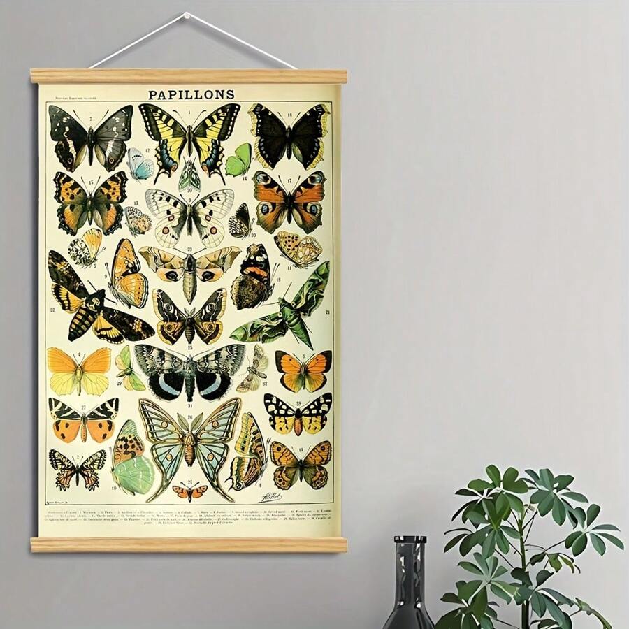 BAEMEFLE Vintage Butterfly & Insect Illustrations - Framed Canvas Art For Home And Office Decor, Perfect For Bedroom And Living Room Walls - Multicolor - View 1