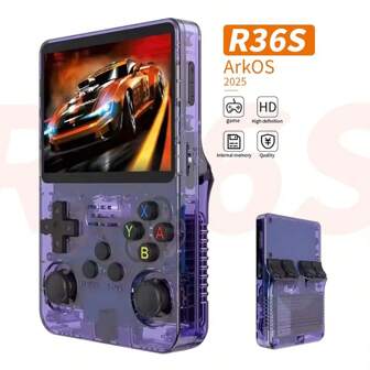 Consola de videojuegos portátil retro R36S con pantalla IPS de 3.5 pulgadas, mini videojugador portátil con 15,000 juegos y 64GB de almacenamiento