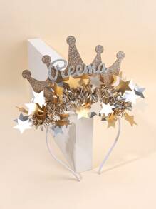 1 件闪亮定制头带，适合女士女孩个性化名字金色闪光皇冠发带定制名字星形皇冠头带优雅发带派对节日礼物头饰女士发饰