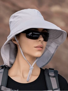 1pc Women's Lightweight Breathable Poncho Style Mesh Tail Design Outdoor Sun Protection Hat With Neck Cover, Suitable For Daily Sun Protection