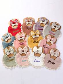 Personalized Baby Gift Set - Embroidered Letter Bibs & Lace Headbands | Newborn Gift Box | Fashionable, Cute, Practical, Spring New Arrival - Multicolor - View 2