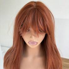 Layered Synthetic Hair Heat Resistant Long Straight For Party Dress Up Wigs Wear And Go Wig Rose Mesh Net With Bangs Copper Red - Copper red - View 7