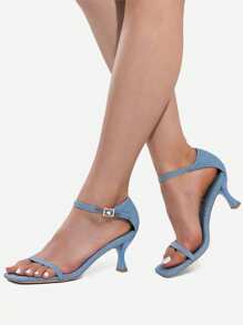 Women Kitten Heels Low Heeled Sandals Fashion Square Open Toe  Ankle Strap Party Prom Dress Shoes - Màu xanh lam - Xem 2