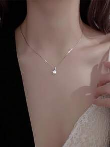 Colar de diamante único de prata esterlina 925 para mulheres, corrente de caixa delicada, estilo minimalista, natureza, luxo, delicado, colar com pingente brilhante, presente