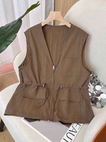 轻便无袖背心外套，新款通勤款式，轻盈透气，V领拉链收腰纯色百搭舒适女款无袖
