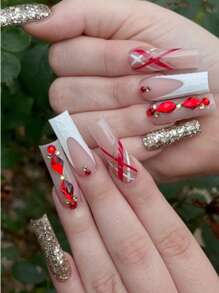 2026新款24格水晶水钻美甲套装 – 平底及异形宝石夏季设计 | 按压式美甲装饰套装 - 香檳色 - 查看 9