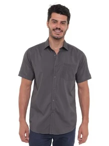 Rand paul Men's Slim Fit Short Sleeve Plain Dress Shirt With Pocket - 深灰色 - 查看 1
