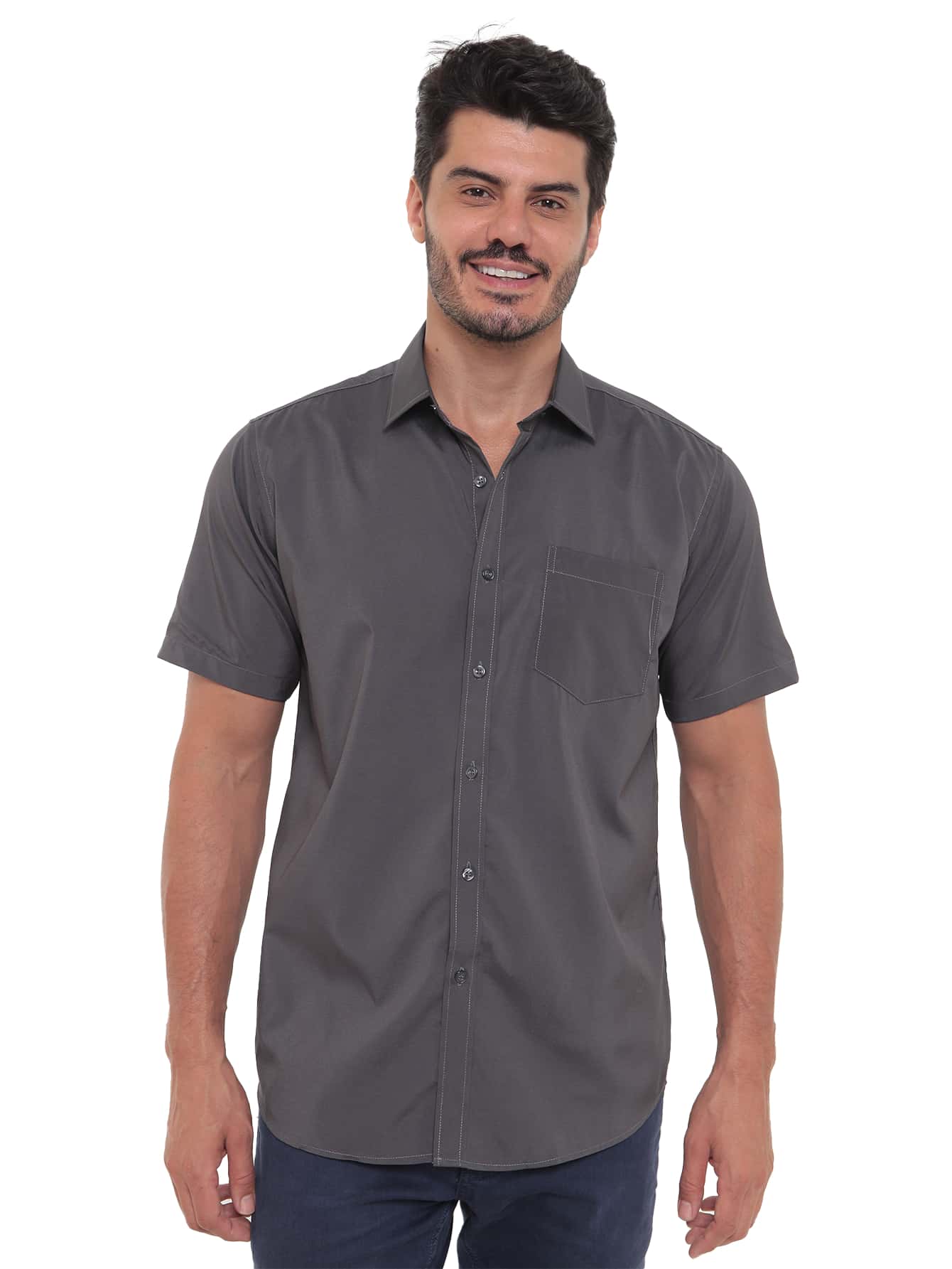 Rand paul Men's Slim Fit Short Sleeve Plain Dress Shirt With Pocket - 深灰色 - 查看 1