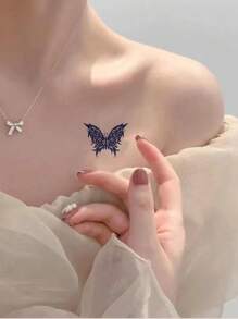 1 件性感黑色黑桃皇后带翅膀扑克牌图案防水草本汁临时纹身，“我爱男孩”情感纹身，肮脏而优雅的手工纹身贴纸，半永久/临时纹身，耐用，假纹身，逼真