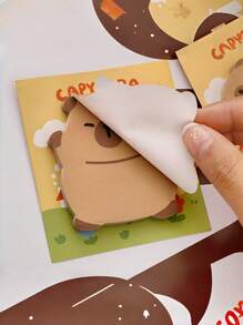 Adorable Cartoon Capybara Self-Adhesive Memo Pad, Sticky Notes For Reminders, Messages, Lists, Cute Office Supplies Back To School - Multicolor - View 2
