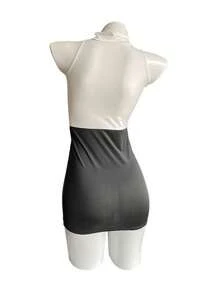 1pc Women Sexy Hollow-Out Secretary/Clubwear Mini Bodycon Dress (Comes With G-String) - Black and White - View 10